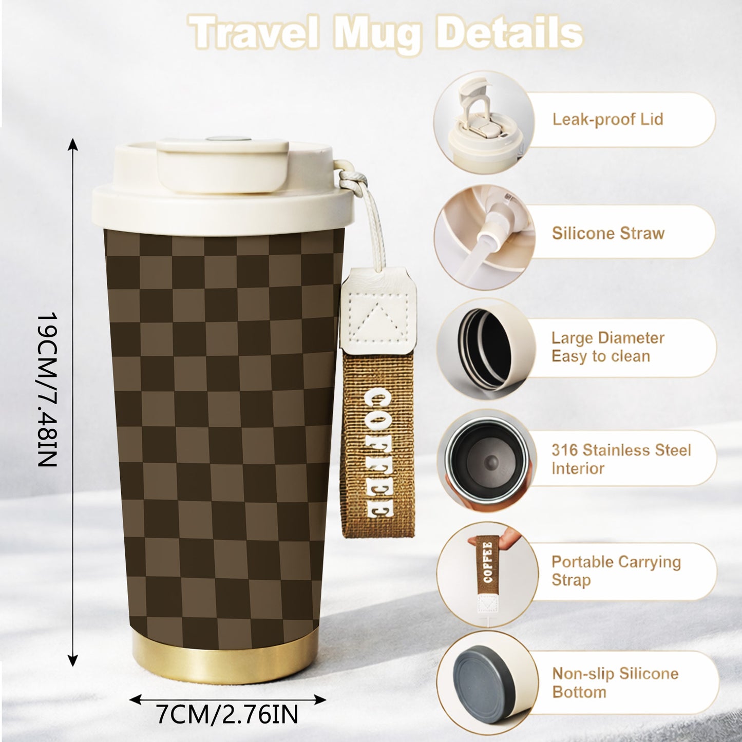 Classic Checkered Design Stainless Steel Travel Tumbler