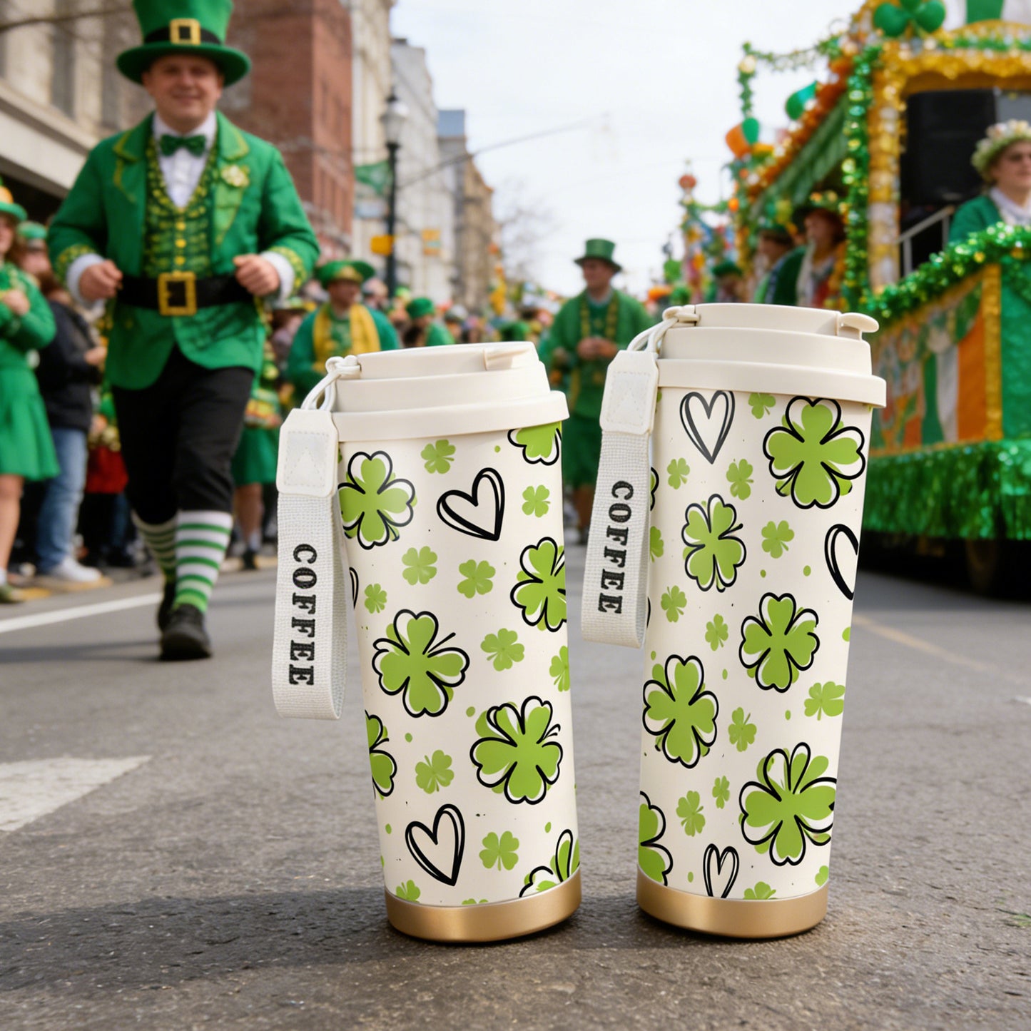 Lucky Four-Leaf Clover Design Stainless Steel Insulated Cup
