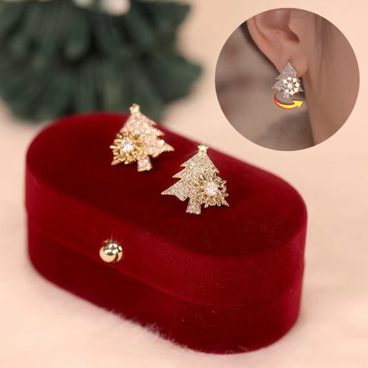 Rotatable Christmas Tree Earrings Shiny Rhinestone Snowflake Stud Earring New Year Xmas Festival Ear Jewelry Gifts Autumn And Winter - Infinity Beautiful Boutique