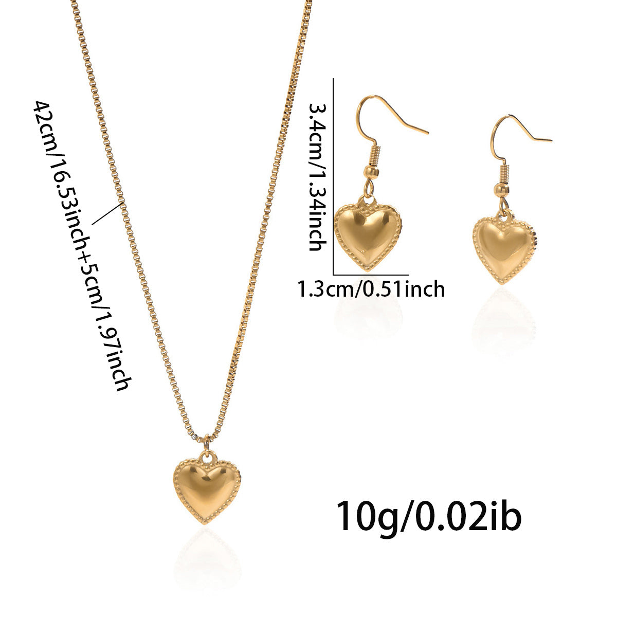 Lxalry 18K Gold Plated Stainless Steel Puffy Heart Pendant Necklace And Earrings Set For Women - Waterproof, Hypoallergenic, Cute Jewelry Gift For Birthday, Anniversary, Daily Wear, Summer Outfits - Infinity Beautiful Boutique