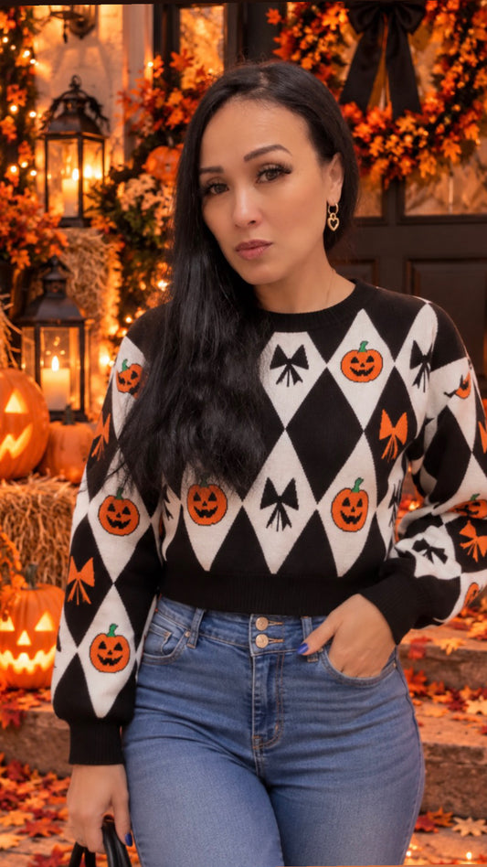Halloween Print Knit Pullover Sweater
