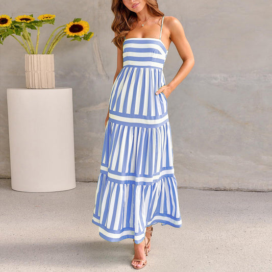 Infinity Beautiful Summer Striped Suspender Dress with Pockets  S, M, L, XL - Infinity Beautiful Boutique