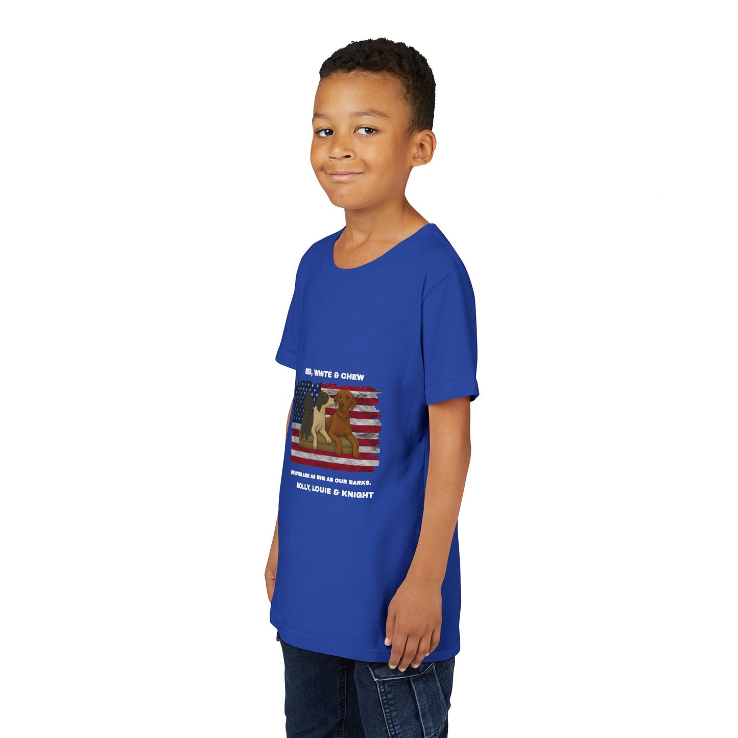 Red, White & Chew – Patriotic Youth Tee | Dog Lovers 4th of July Shirt