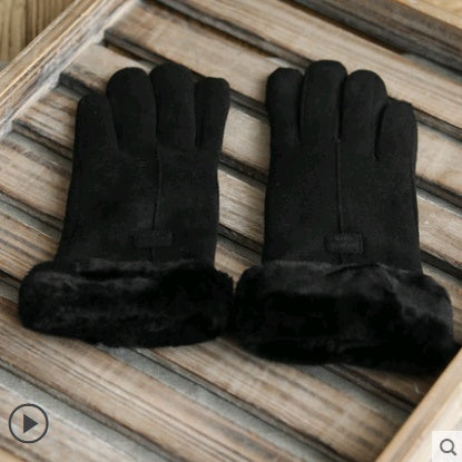 Gloves Female Autumn and Winter Warm Korean Version Plus Velvet Thick five Fingers Retro Suede Touch Screen Gloves Cute Driving - Infinity Beautiful Boutique
