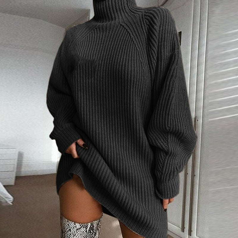 Solid Turtleneck Long Sweater Winter Warm Women Sweater Dress - Infinity Beautiful Boutique