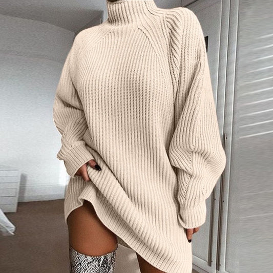 Solid Turtleneck Long Sweater Winter Warm Women Sweater Dress - Infinity Beautiful Boutique