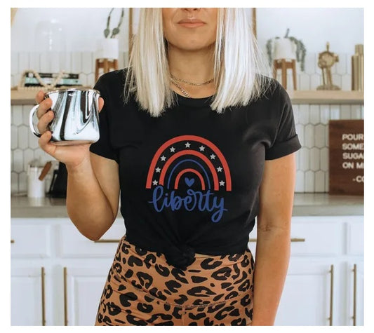 Infinity Beautiful Liberty Rainbow T-Shirt – 4th of July Patriotic Tee for Women - Infinity Beautiful Boutique