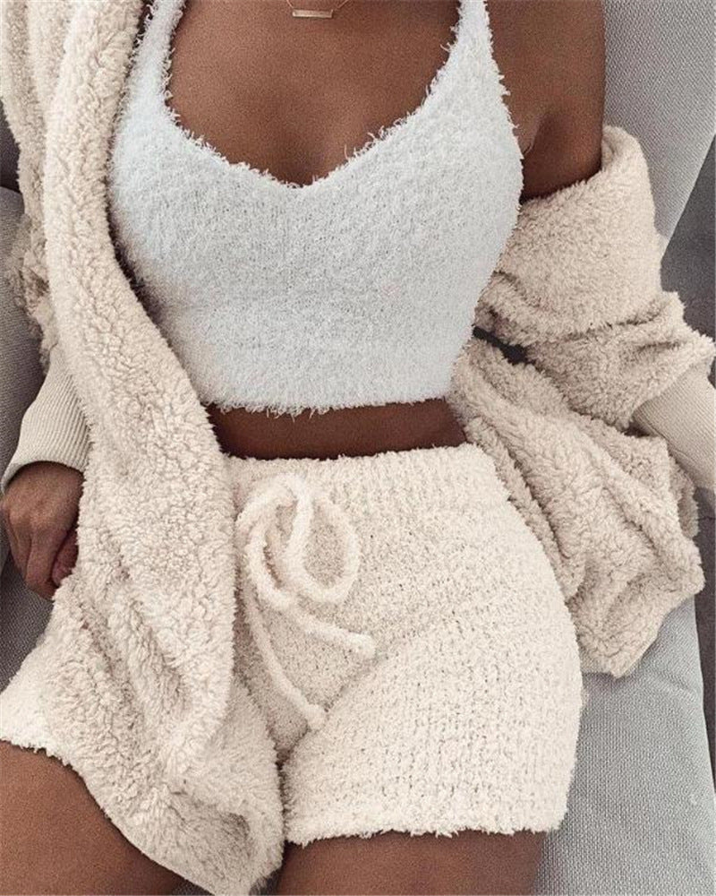 Infinity Beautiful 3-Piece Pajama Set – Long Sleeve Crop Top, Tank, and Drawstring Shorts S, M, L, XL, XXL, 3XL - Infinity Beautiful Boutique