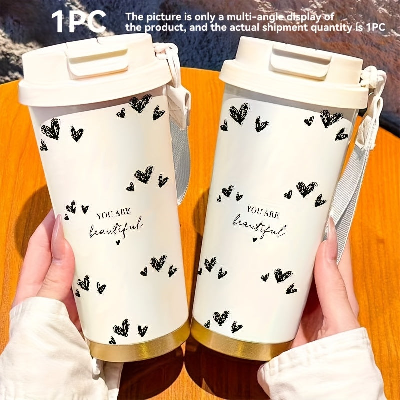 Black Heart Insulated Travel Mug with Handle Strap