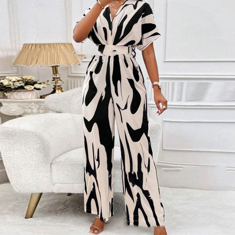 Infinity Beautiful V-Neck Printed Jumpsuit – Loose Fit Long One-Piece for Women - Infinity Beautiful Boutique