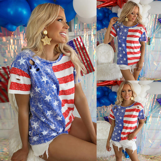 Infinity Beautiful Independence Day Flag T-Shirt – Women’s Casual Crew Neck Patriotic Tee - Infinity Beautiful Boutique