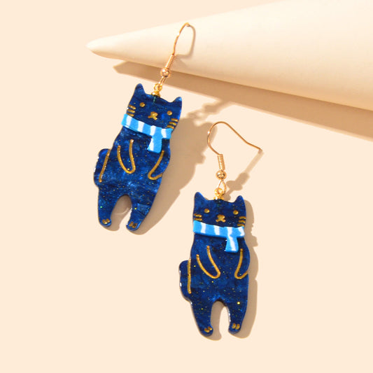 Infinity Beautiful Blue Scarf Cat Acrylic Earrings