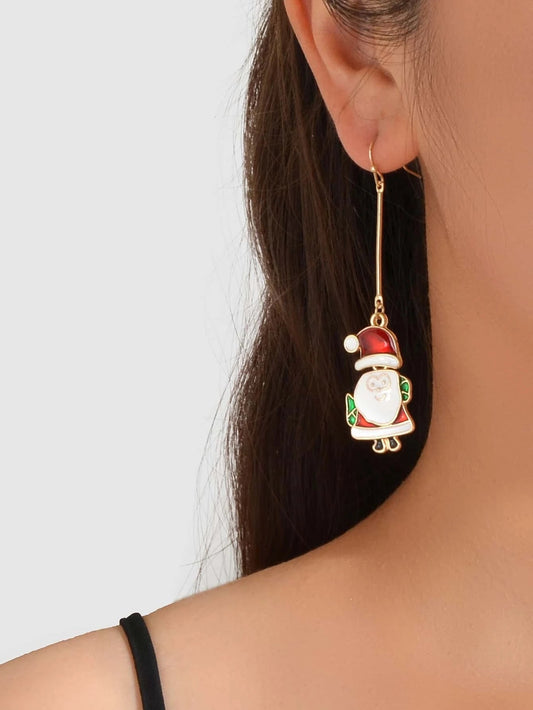Christmas Jewellery White Enamel Santa Claus Drop Dangle Earrings