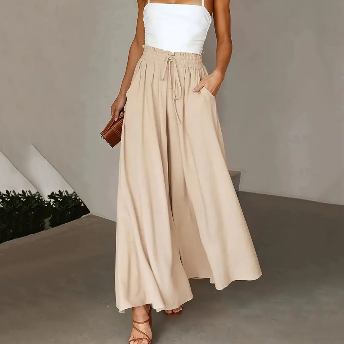 Infinity Beautiful Plus Wide-Leg Pants – Paperbag Waist with Tie Front & Pockets for Effortless Spring/Summer Style - Infinity Beautiful Boutique