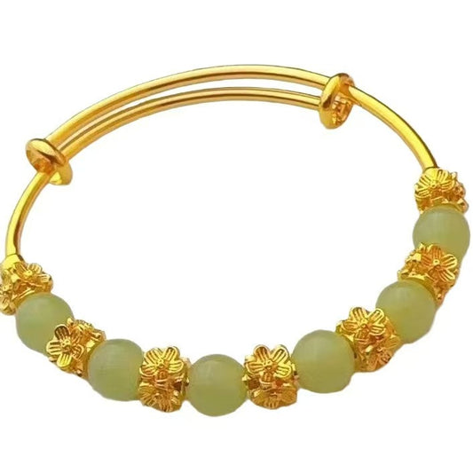 Chalcedony Flower Pull Bracelet – Gold-Plated Brass Light Luxury