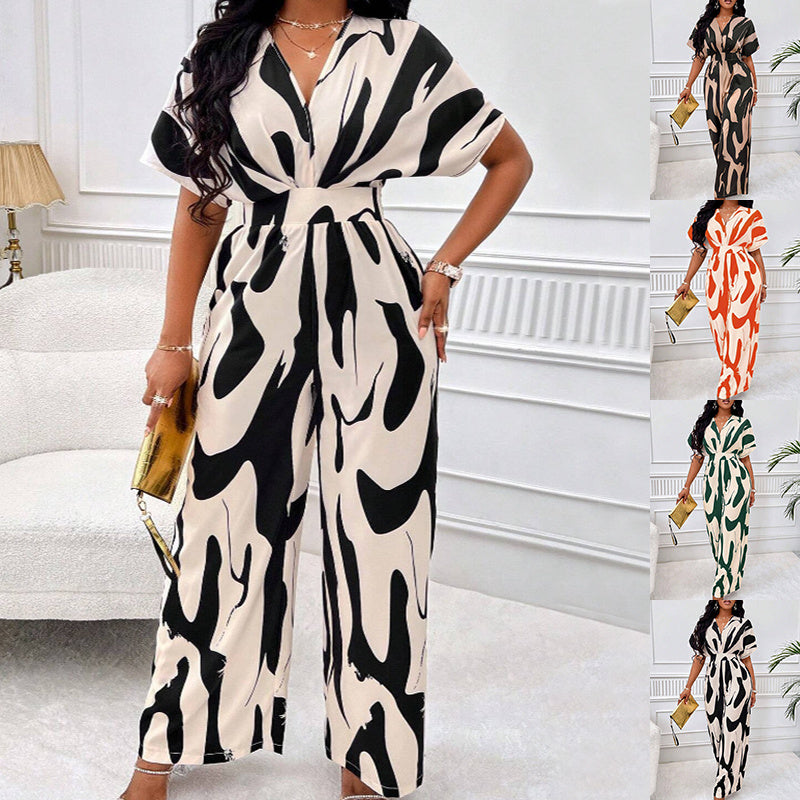 Infinity Beautiful V-Neck Printed Jumpsuit – Loose Fit Long One-Piece for Women - Infinity Beautiful Boutique