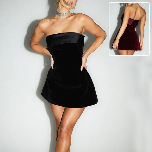 Ins Slim Tube-top Dress Fashion Zipper A-line Short Dresses Party Evening Clothing For Women - Infinity Beautiful Boutique