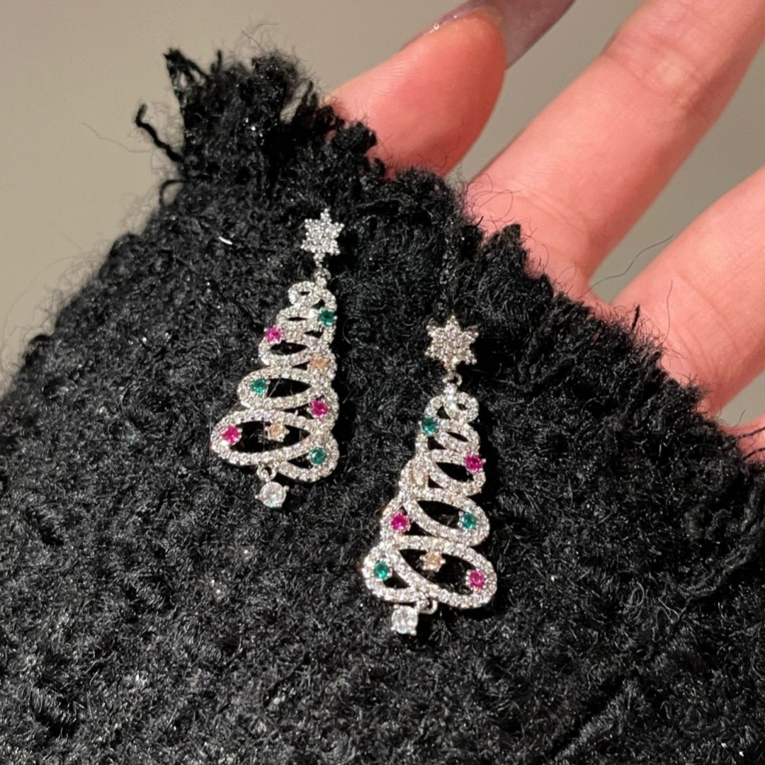 New Full Inlaid Colorful Zircon Christmas Tree Tassel Earrings Women's Fashion Personality Earrings Party Jewelry Christmas Gift - Infinity Beautiful Boutique