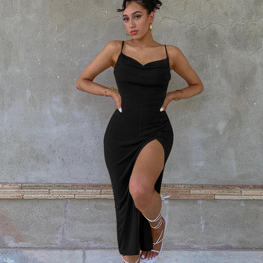 Infinity Beautiful Knit Slit Dress – European & American Style Suspender Dress - Infinity Beautiful Boutique