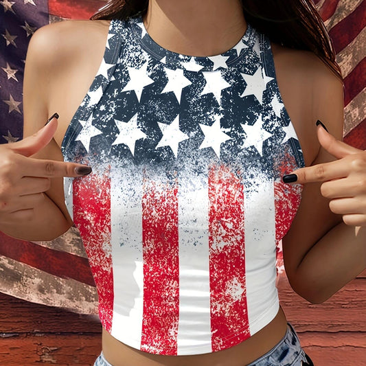 Ladies' Holiday Flag Print Fashion Versatile Vacation Style Camisole Top - Infinity Beautiful Boutique