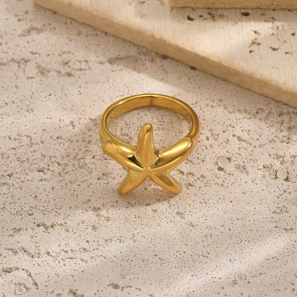 18K Gold-Plated Stainless Steel Starfish Ring – Minimalist Beach-Style