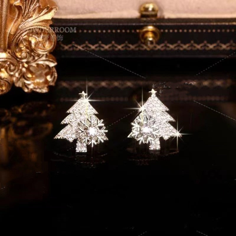 Rotatable Christmas Tree Earrings Shiny Rhinestone Snowflake Stud Earring New Year Xmas Festival Ear Jewelry Gifts Autumn And Winter - Infinity Beautiful Boutique