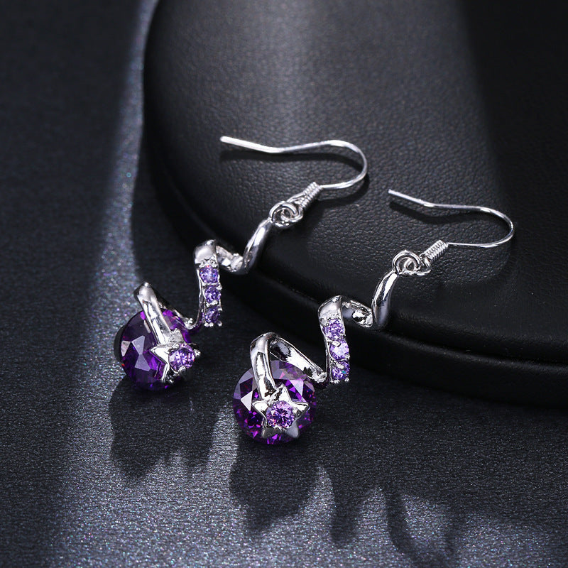 Purple Zircon Spiral Ear Hook Earrings - Infinity Beautiful Boutique