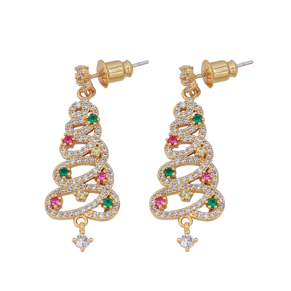 New Full Inlaid Colorful Zircon Christmas Tree Tassel Earrings Women's Fashion Personality Earrings Party Jewelry Christmas Gift - Infinity Beautiful Boutique