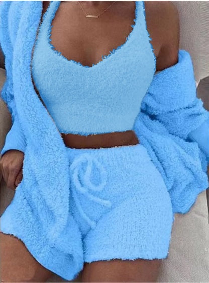Infinity Beautiful 3-Piece Pajama Set – Long Sleeve Crop Top, Tank, and Drawstring Shorts S, M, L, XL, XXL, 3XL - Infinity Beautiful Boutique