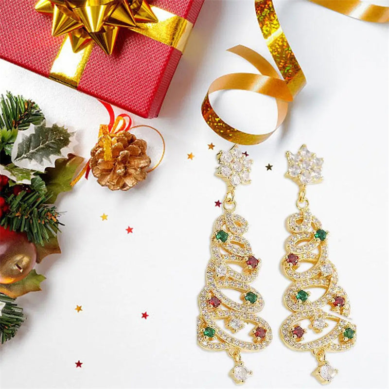 New Full Inlaid Colorful Zircon Christmas Tree Tassel Earrings Women's Fashion Personality Earrings Party Jewelry Christmas Gift - Infinity Beautiful Boutique