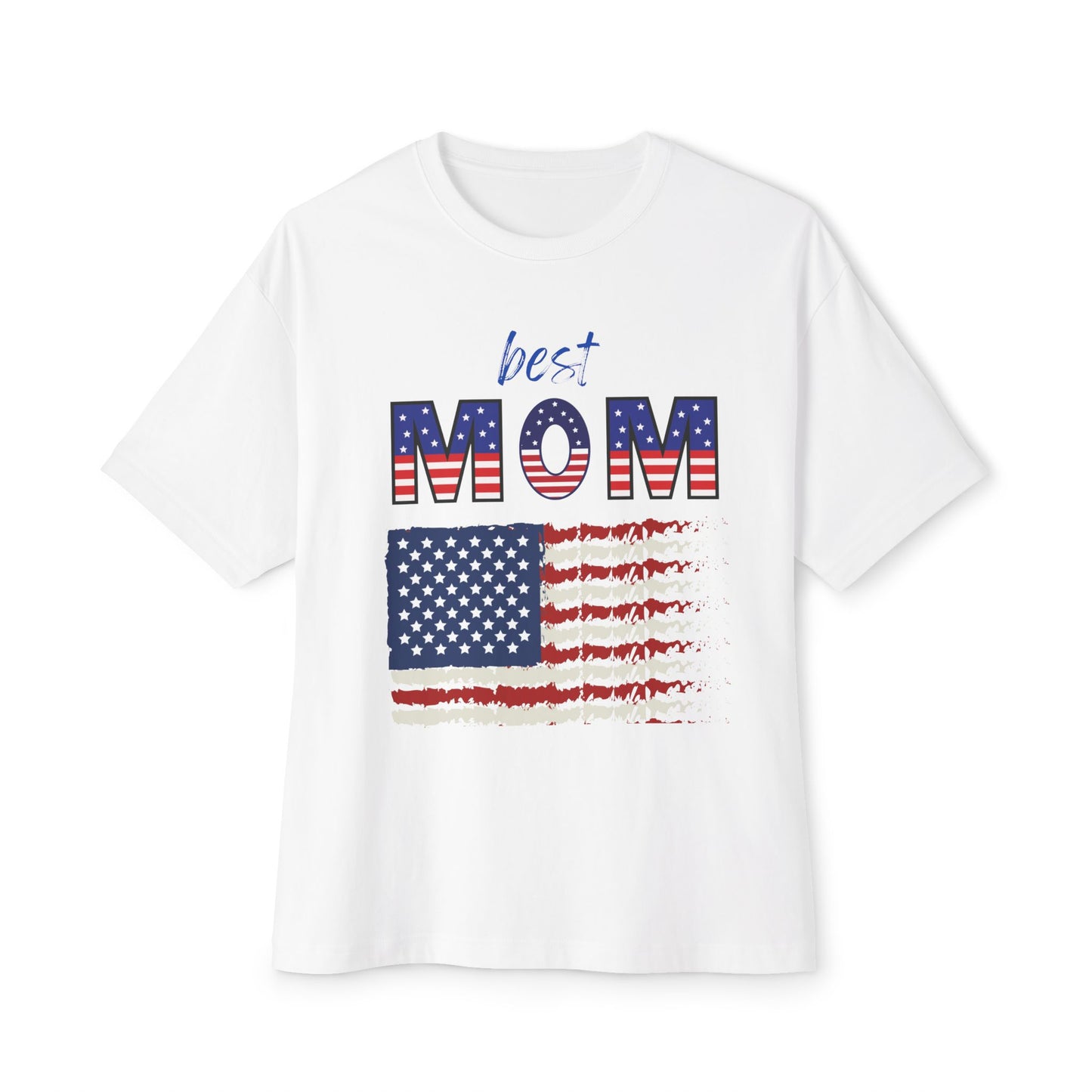 Best Mom American Flag Tee | Unisex Oversized Boxy T-Shirt | Patriotic Gift for Mom | Casual Summer Top