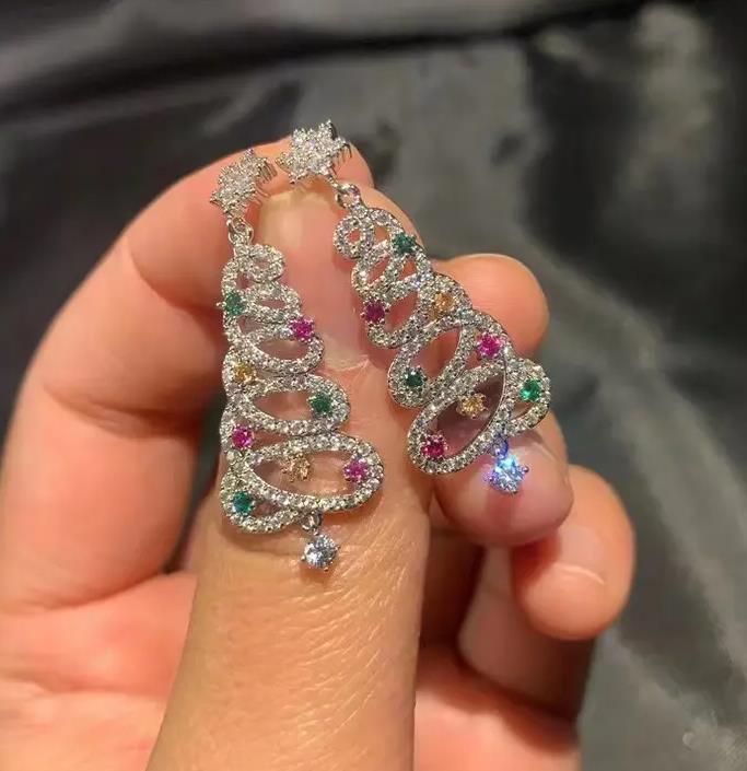 New Full Inlaid Colorful Zircon Christmas Tree Tassel Earrings Women's Fashion Personality Earrings Party Jewelry Christmas Gift - Infinity Beautiful Boutique