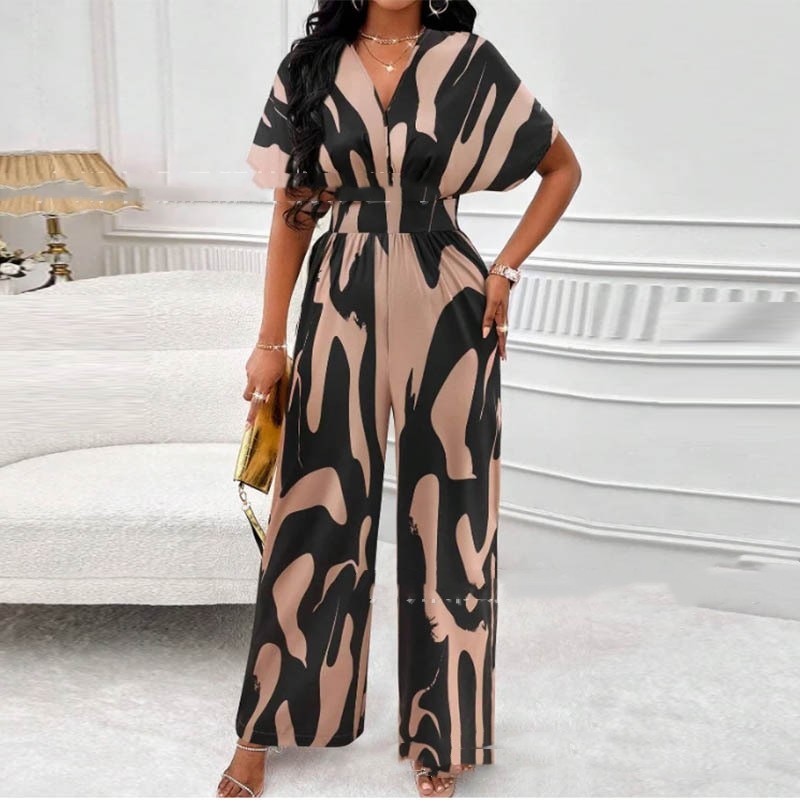 Infinity Beautiful V-Neck Printed Jumpsuit – Loose Fit Long One-Piece for Women - Infinity Beautiful Boutique