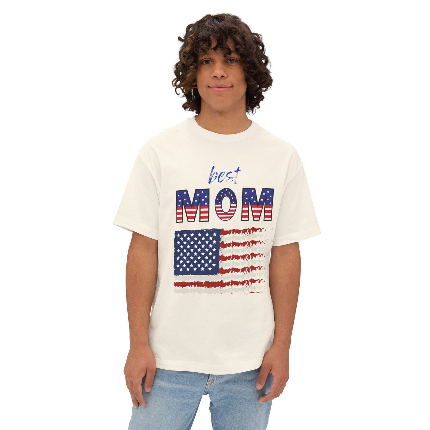 Best Mom American Flag Tee | Unisex Oversized Boxy T-Shirt | Patriotic Gift for Mom | Casual Summer Top