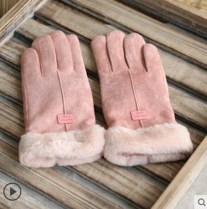 Gloves Female Autumn and Winter Warm Korean Version Plus Velvet Thick five Fingers Retro Suede Touch Screen Gloves Cute Driving - Infinity Beautiful Boutique