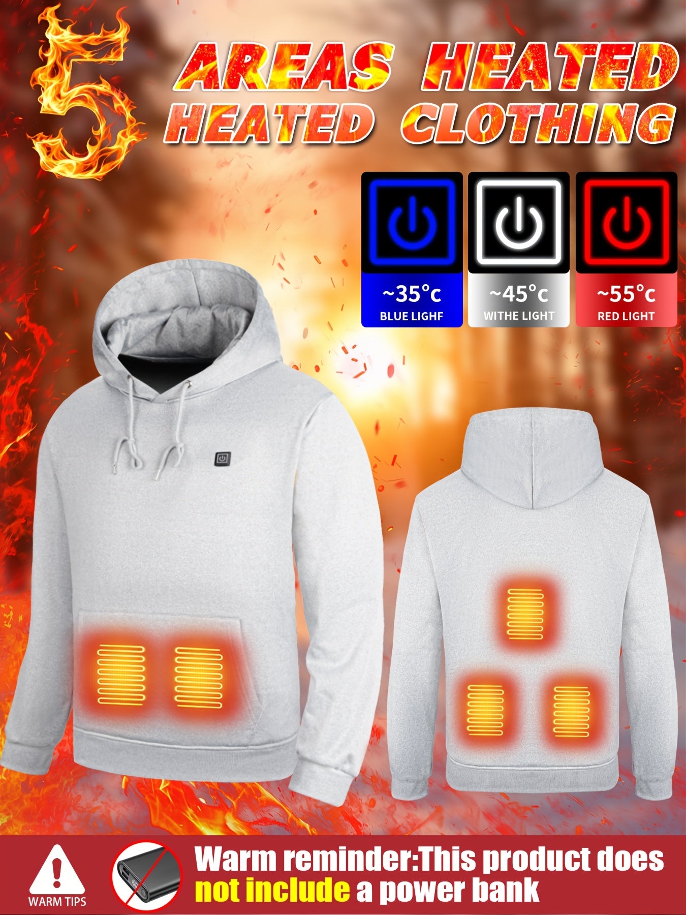 Men’s Heated Hooded Sweatshirt 5-Zone Winter Gear