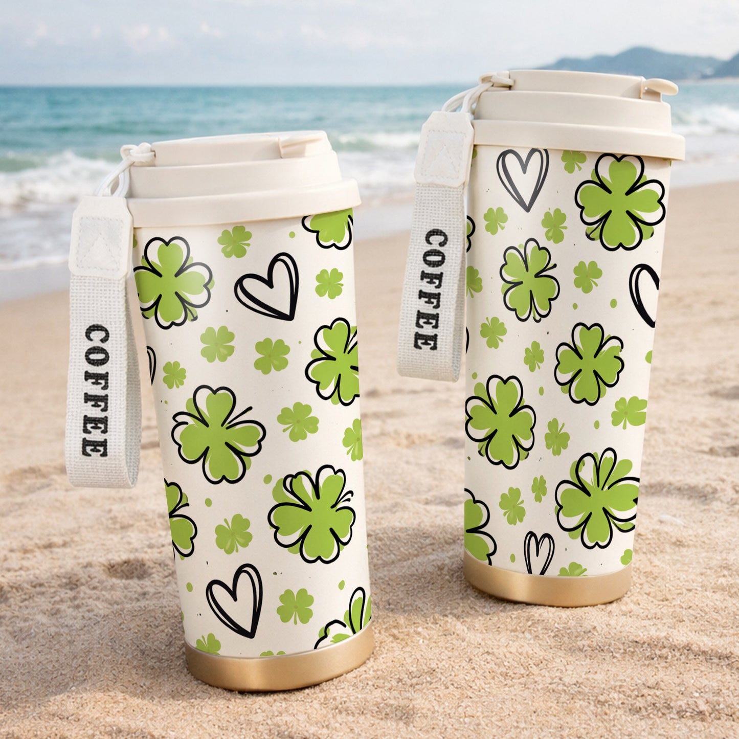 Lucky Four-Leaf Clover Design Stainless Steel Insulated Cup