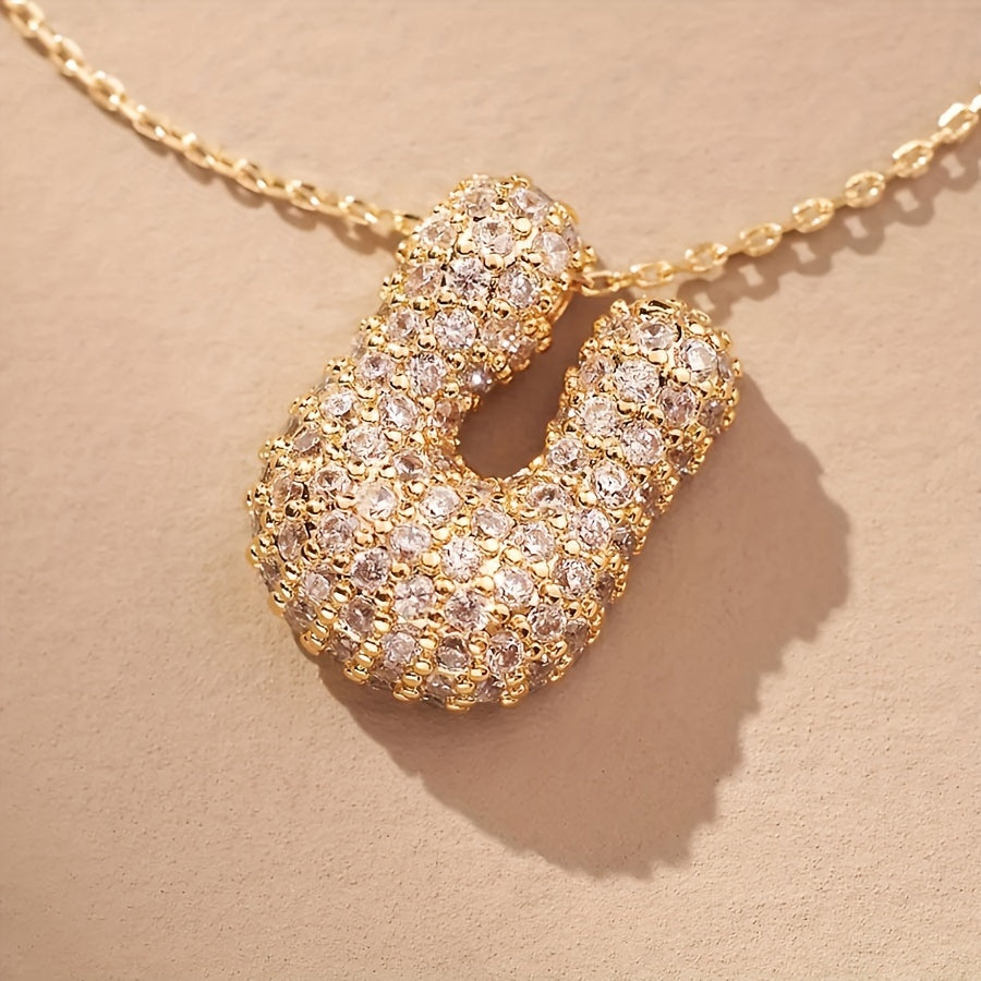 Initial Letter Necklace with Zircon Stones Gold Plated