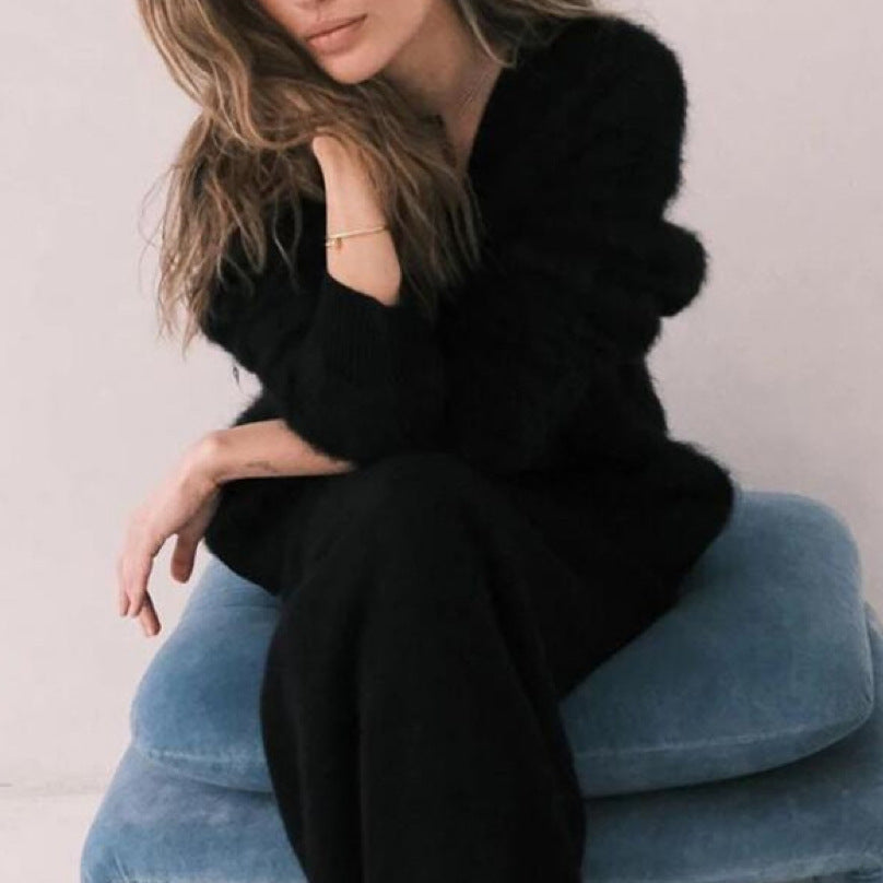 Loose V-neck Button Cardigan Fall Winter Fashion Single Breasted Knitted Sweater Top Women's Clothing - Infinity Beautiful Boutique