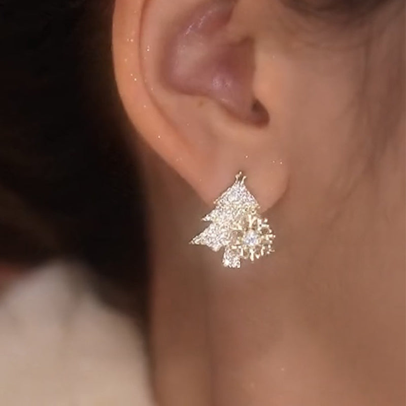 Rotatable Christmas Tree Earrings Shiny Rhinestone Snowflake Stud Earring New Year Xmas Festival Ear Jewelry Gifts Autumn And Winter - Infinity Beautiful Boutique