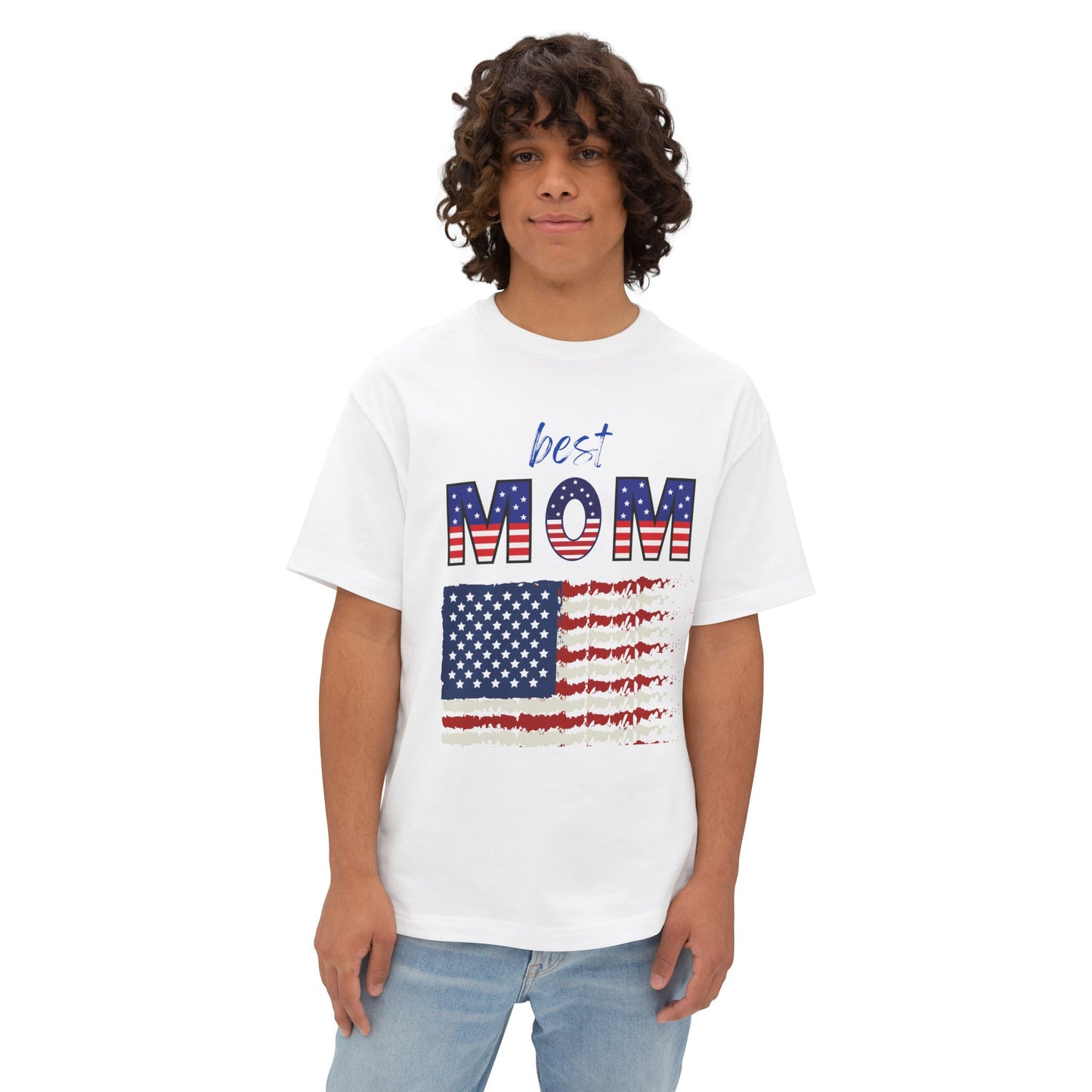 Best Mom American Flag Tee | Unisex Oversized Boxy T-Shirt | Patriotic Gift for Mom | Casual Summer Top