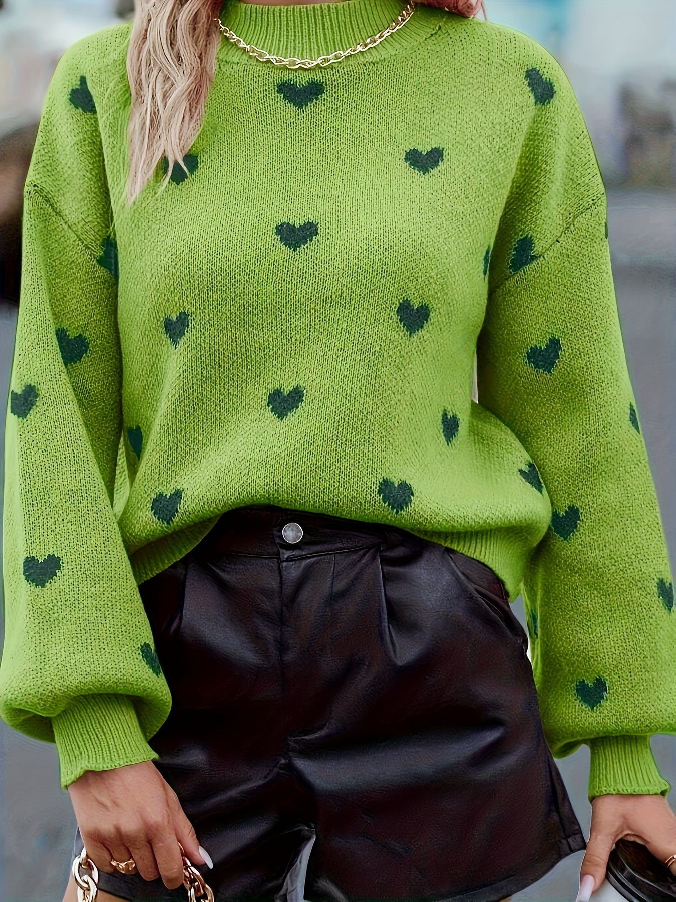 Women’s Heart Knit High Neck Sweater