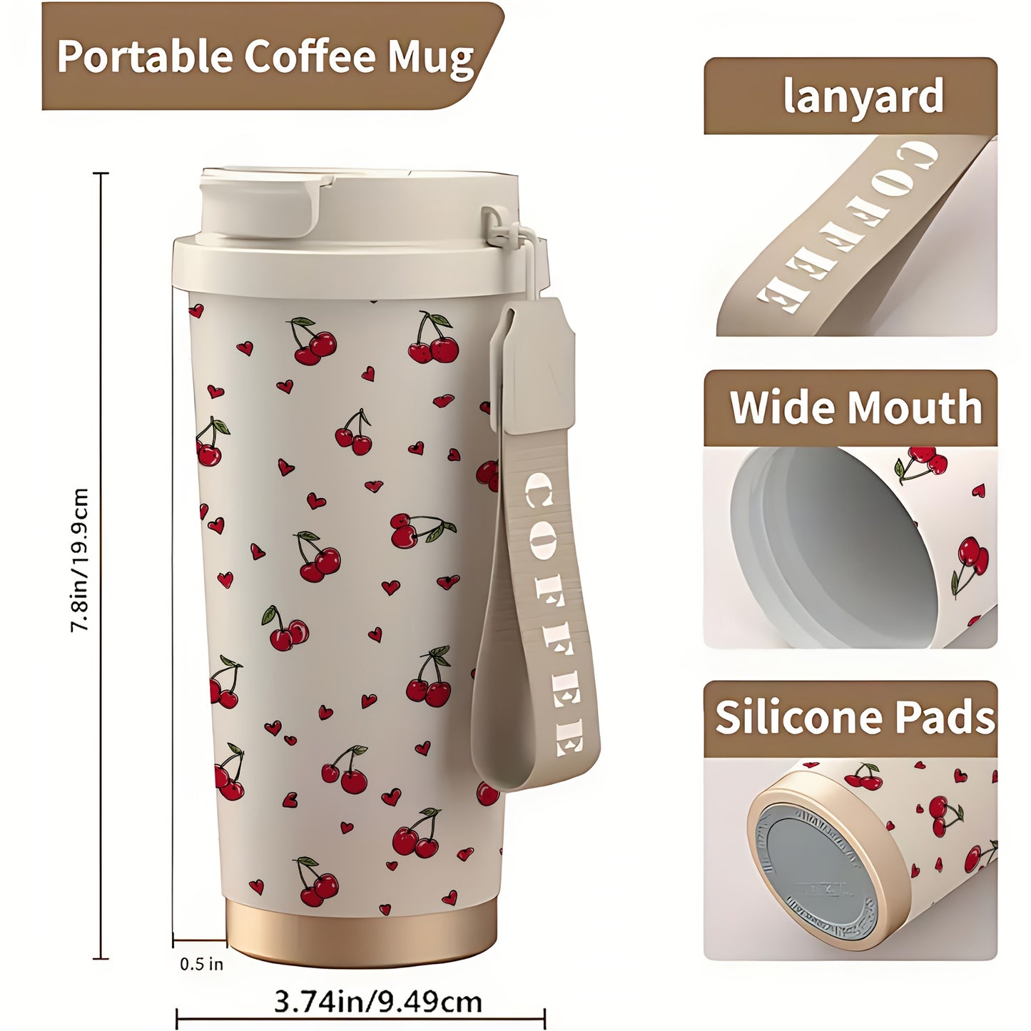 Cherry Pattern Insulated Stainless Steel Travel Mug
