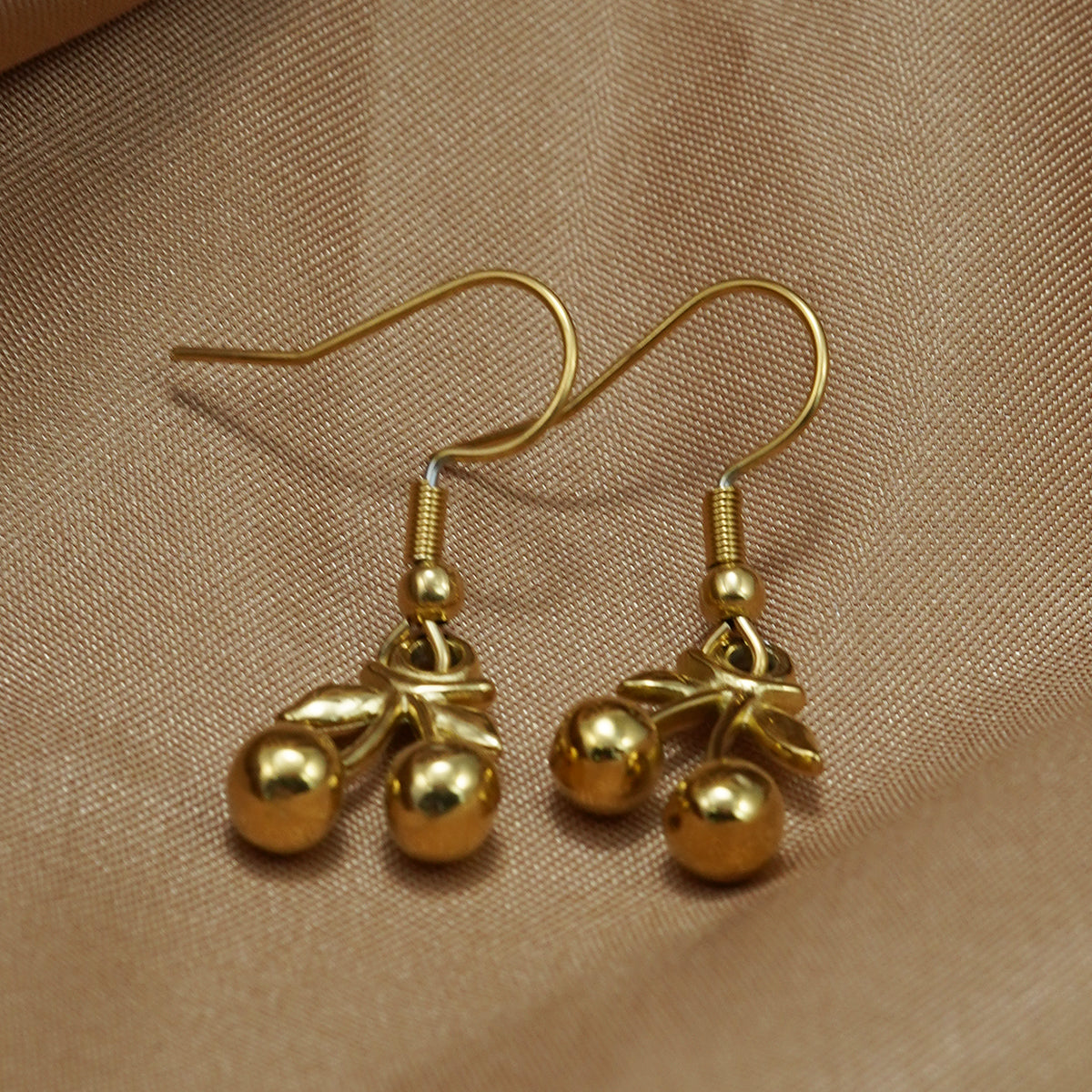 18K Gold-Plated Stainless Steel Cherry Pendant Necklace & Earrings Set