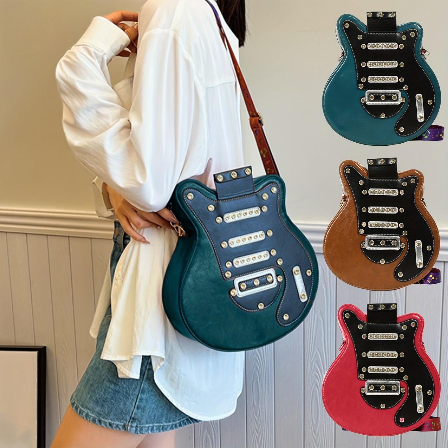 Guitar-Shaped Crossbody Bag – Trendy Musical Instrument Purse for Music Lovers
