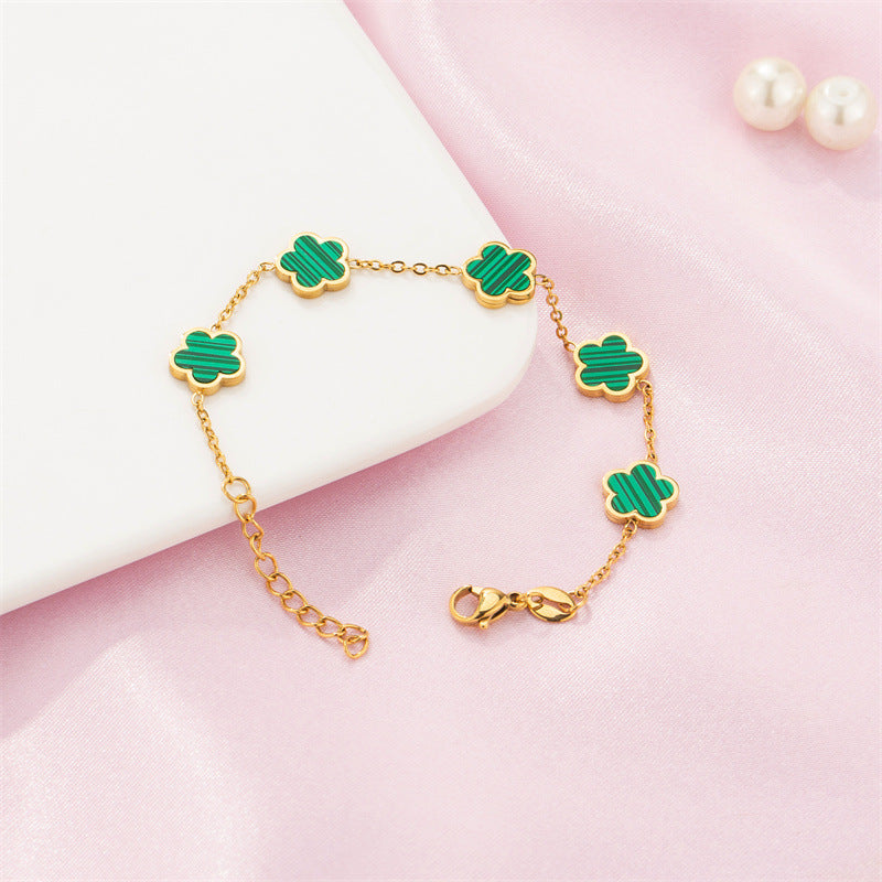 Luxury Green Gum Flower Drop Bracelet – Gold-Tone Floral Jewelry
