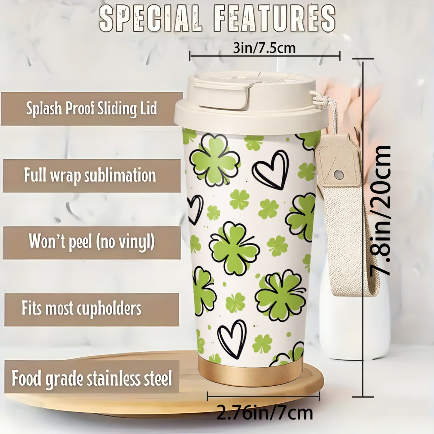 Lucky Four-Leaf Clover Design Stainless Steel Insulated Cup