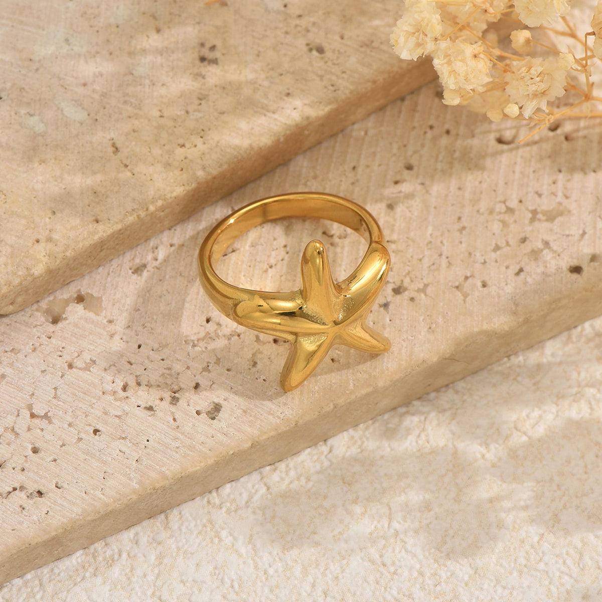 18K Gold-Plated Stainless Steel Starfish Ring – Minimalist Beach-Style