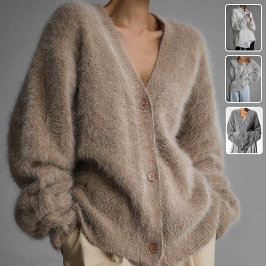 Loose V-neck Button Cardigan Fall Winter Fashion Single Breasted Knitted Sweater Top Women's Clothing - Infinity Beautiful Boutique