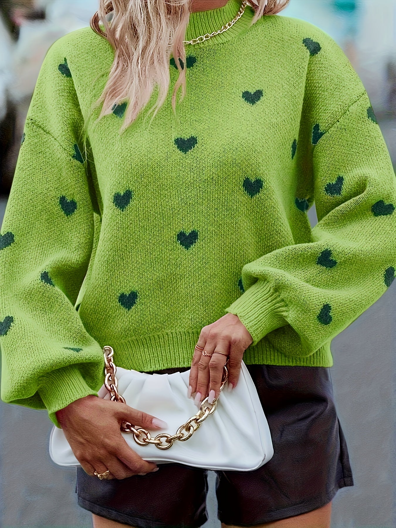 Women’s Heart Knit High Neck Sweater